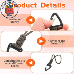 Paracord Keychain Carabiner Braided Lanyard Heavy Duty Key Ring Clips 3PCS