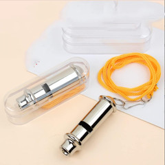 Police Whistle Metal 2 Pack Lanyard Emergency Loud 120dB Camping Hiking Camp