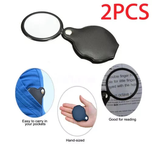 Folding Pocket Glass Lens 10x Magnifier & Case Magnifying Survival Outdoor 2 PK