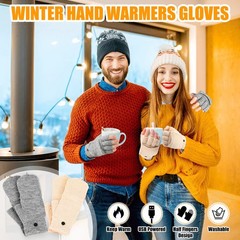 JaGely 2 Pairs USB Heated Gloves Fingerless Winter One Size, Gray and White