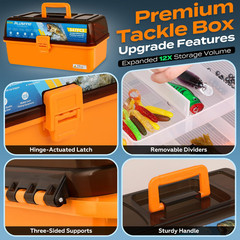 PLUSINNO Large 4-Layer Tackle Box with 14.5″ x 8.3″ x 8.1″, Orange