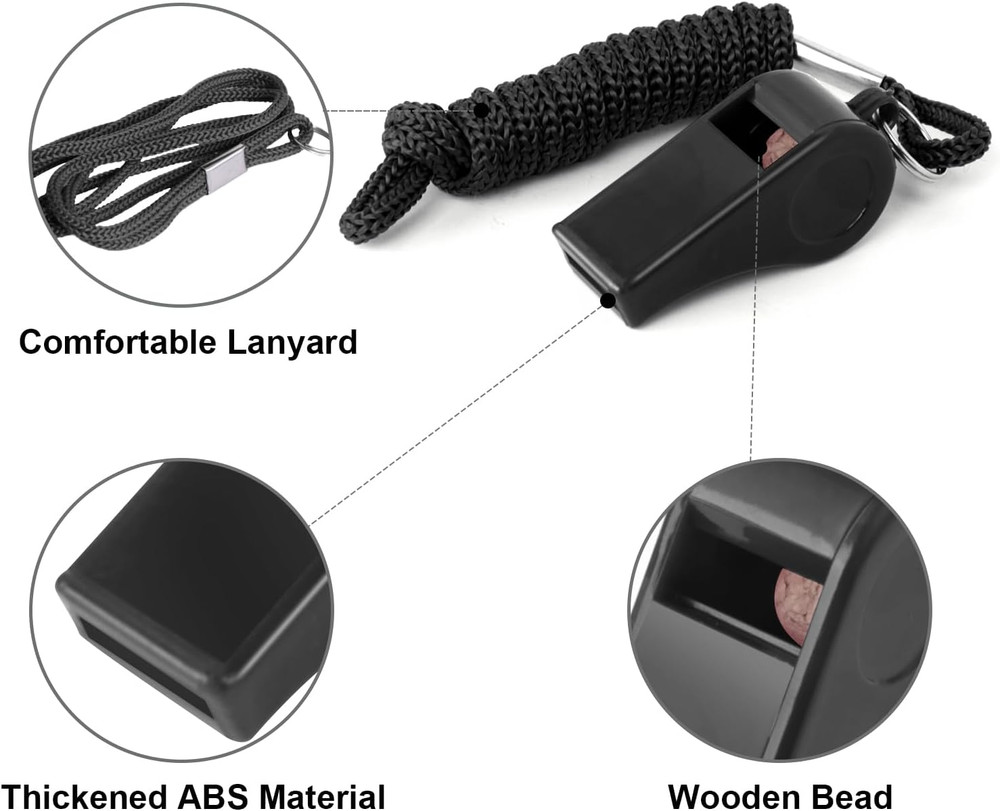 24 Pack 120Db Loud Referee Whistles with Lanyards – Heavy-Duty Black Sports W…