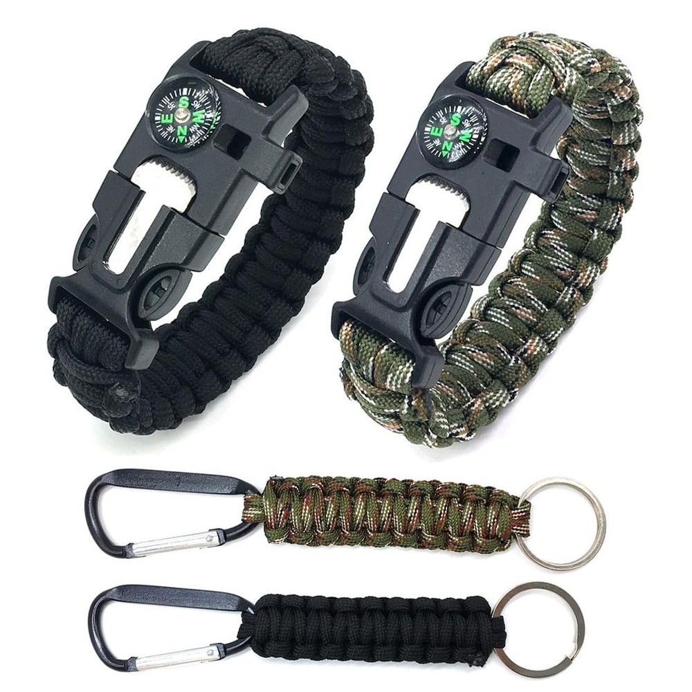2 Pcs Survival Bracelet with Whistle Flint and Compass Multifunctional Pa…