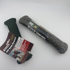 Grip Outdoors 65’ Camo Rope & SecureLine 50’ 550 Nylon Paracord Bundle Lot Of 2