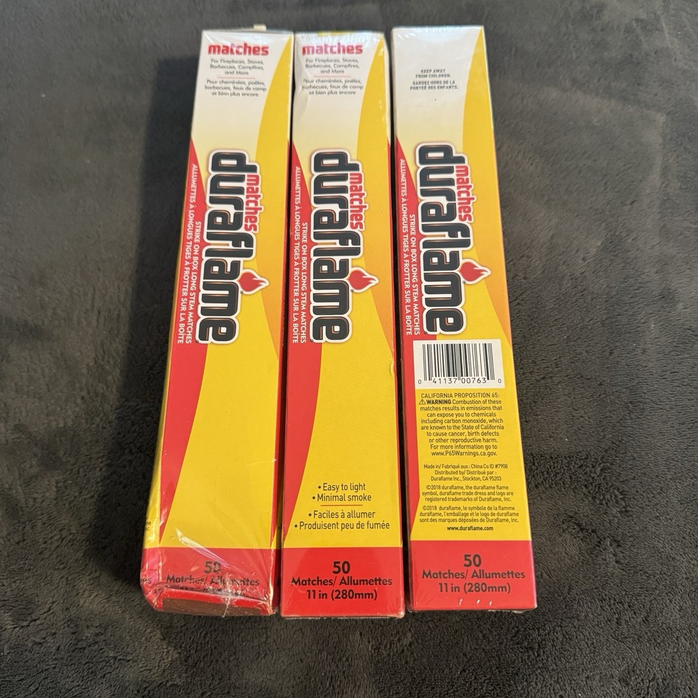 Qty (3) – Duraflame Long Stem Matches – 50 x 3 Boxes – 11″ Inches Strike on Box