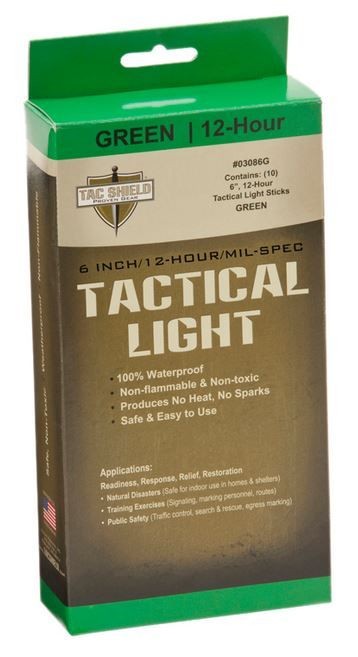 Tac Shield Tactical 12 Hour Light Stick, Green, 10 Pack 03086G Survival Gear