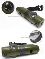 Multifunctional 7 in 1 Camping Hiking Outdoor Whistle with Compass Magnifier LED