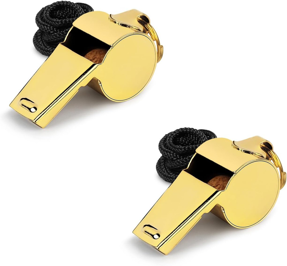 Gold Whistle with Lanyard, Loud Crisp Sound Stainless Steel Sports Whistle, Dura