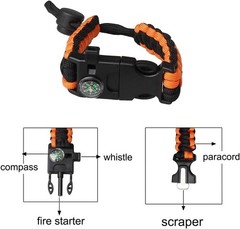Survival Paracord Bracelet 2 Pack Flint Fire Starter Compass Whistle Black Green