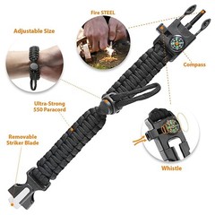 2 Paracord Survival Bracelet2, Fire Starter, Whistle, Compass, Rope Cutter, Para