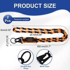 2Pcs Paracord Lanyard, Strong Lanyard with USA Flag, Orange and Black