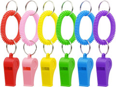 Sport Whistle with Bracelet 6Pcs Loud Clear Plastic Whistles with Stretchable Co