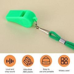 2Pcs Plastic Green Sports Whistles for Coaches with Lanyard Loud Crisp Sound