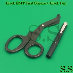 Tactical Black – Set of 2 pcs Black EMT First Responder 7.5″ Shears + Black Pen