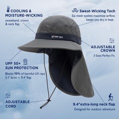 TOP-EX Cooling UV Sun Hat for Large Heads Wide Brim Large-X-Large, Dark Grey