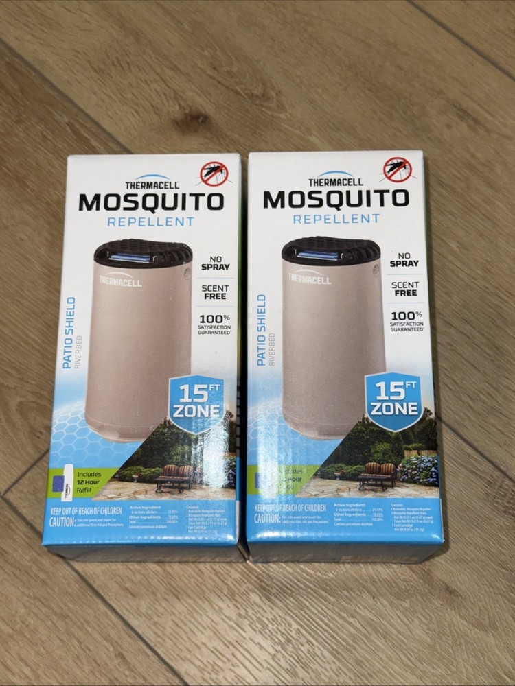 2 Pack Thermacell Patio Shield Riverbed Mosquito Repeller Scent Free 15ft Zone