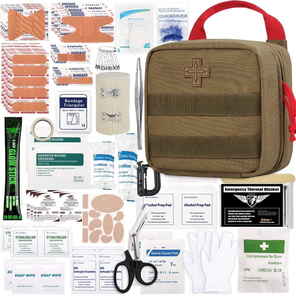 Everlit 180 Pieces Tactical First Aid Kit IFAK Molle EMT Pouch Coyote Brown