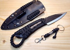 Survival Knife Reversible ABS Sheath Fire Starter Matching Keychain Zipper Tag