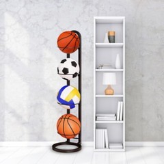 Metal Basketball Football Rack Stand with 4 Tiered for Sports Equipment Storage