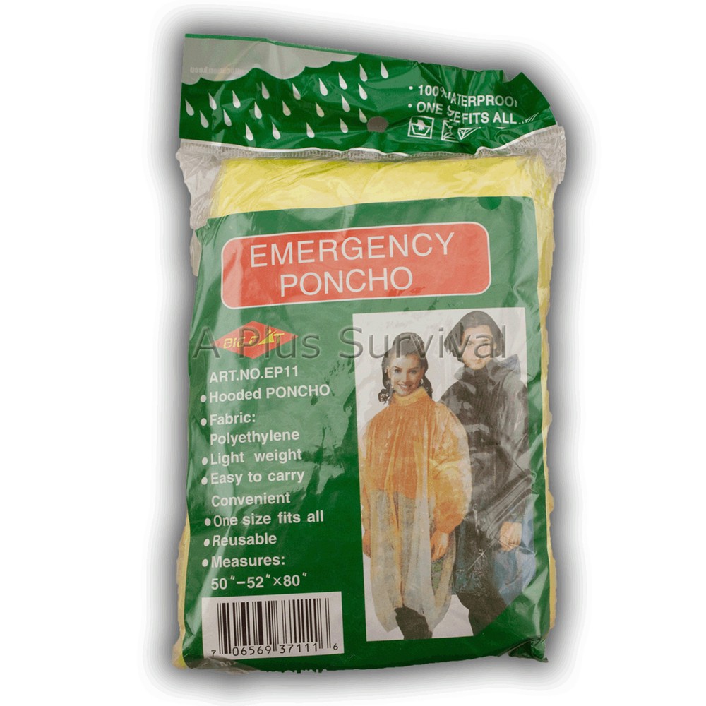 Lot of 18 Yellow Emergency Hooded Survival Poncho 4 Kit