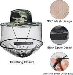 2 Pack Mosquito Head Net Hat Sun Hat Garden Bug Hat with Hidden Net Mesh for Out
