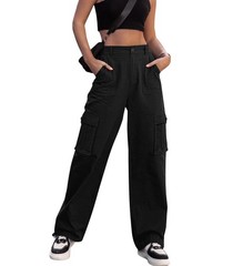 ZMPSIISA Women High Waisted Cargo Pants Wide Leg Casual 6 Small, Black
