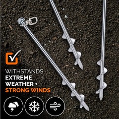 MightyPhine Steel Screw Ground Anchors – Set of 4, 12 Inch, Silver, Metal
