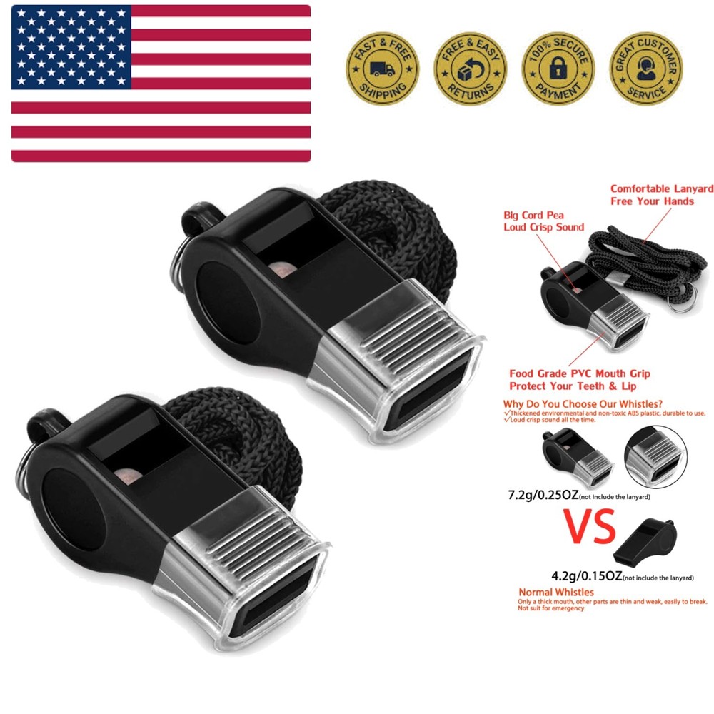 Whistle, 2 Packs Plastic Sports Whistles with Lanyard, Loud Crisp Sound Whist…