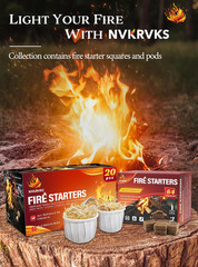 Fire Starter, Easy-Burning Fire Starter Squares for Wood Stoves, Campfires, Gril