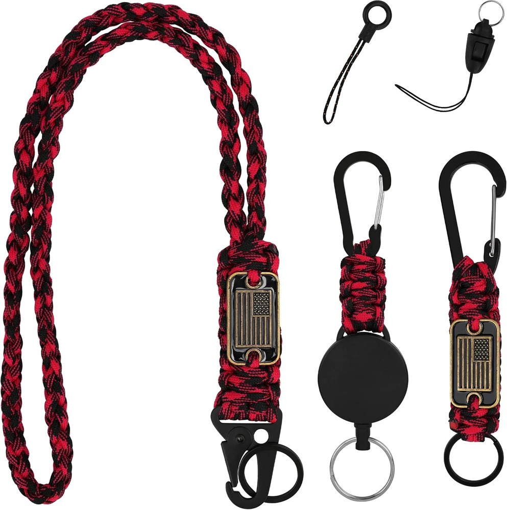 3 Pcs Paracord Lanyard Set with Retractable Keychain – Long & Short Heavy Duty L