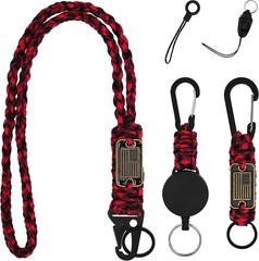 3 Pcs Paracord Lanyard Set with Retractable Keychain – Long & Short Heavy Duty L
