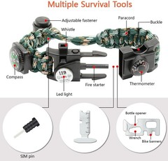 20 in 1 Survival Paracord Bracelet Adjustable Gear Kit with SOS LED Light,