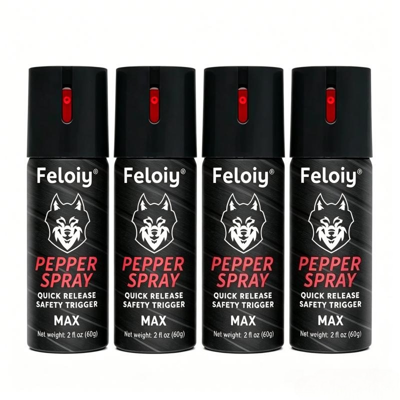 4 Bottles Feloiy Pepper Spray 2oz with Quick Release Safety Trigger Self Defense