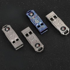 Titanium Alloy EDC Dual Tube Whistle with Compass Outdoor Survival Tool 120DB