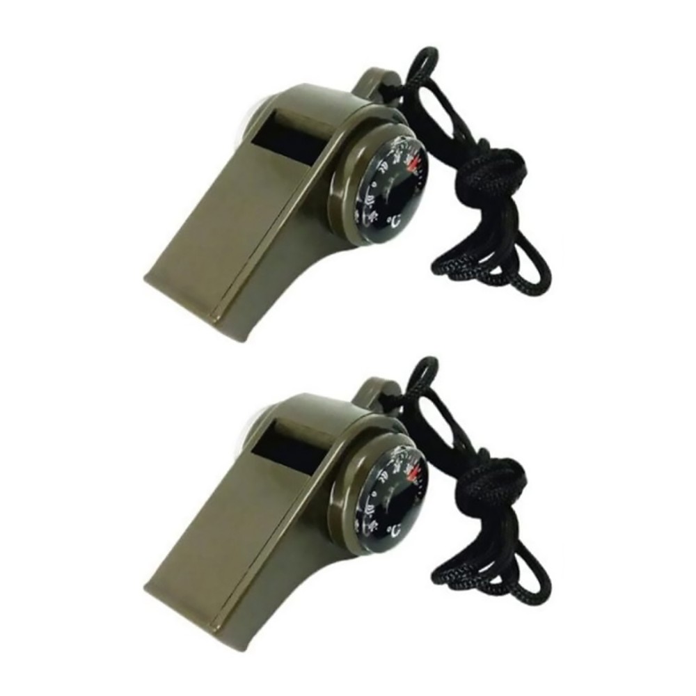 2Pcs Loud Emergency Safety Whistle Alarm with Compass Thermometer Survival Gear