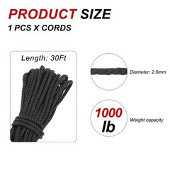 Black 1000lb 2.6mm Diameter 30Ft Fishing Line Wind Chime String Kite Line