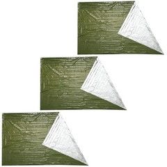 3Pcs Outdoor Camping Blanket Olive Green Reflective Film Waterproof Survival
