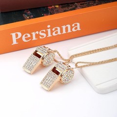 2Pcs Bling Whistle Necklace Crystal Rhinestone Loud Metal Whistle with Chain