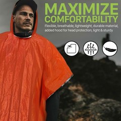 2Pcs Emergency Hooded Poncho Insulated PE Rain Coat Windproof Outdoor Hiking