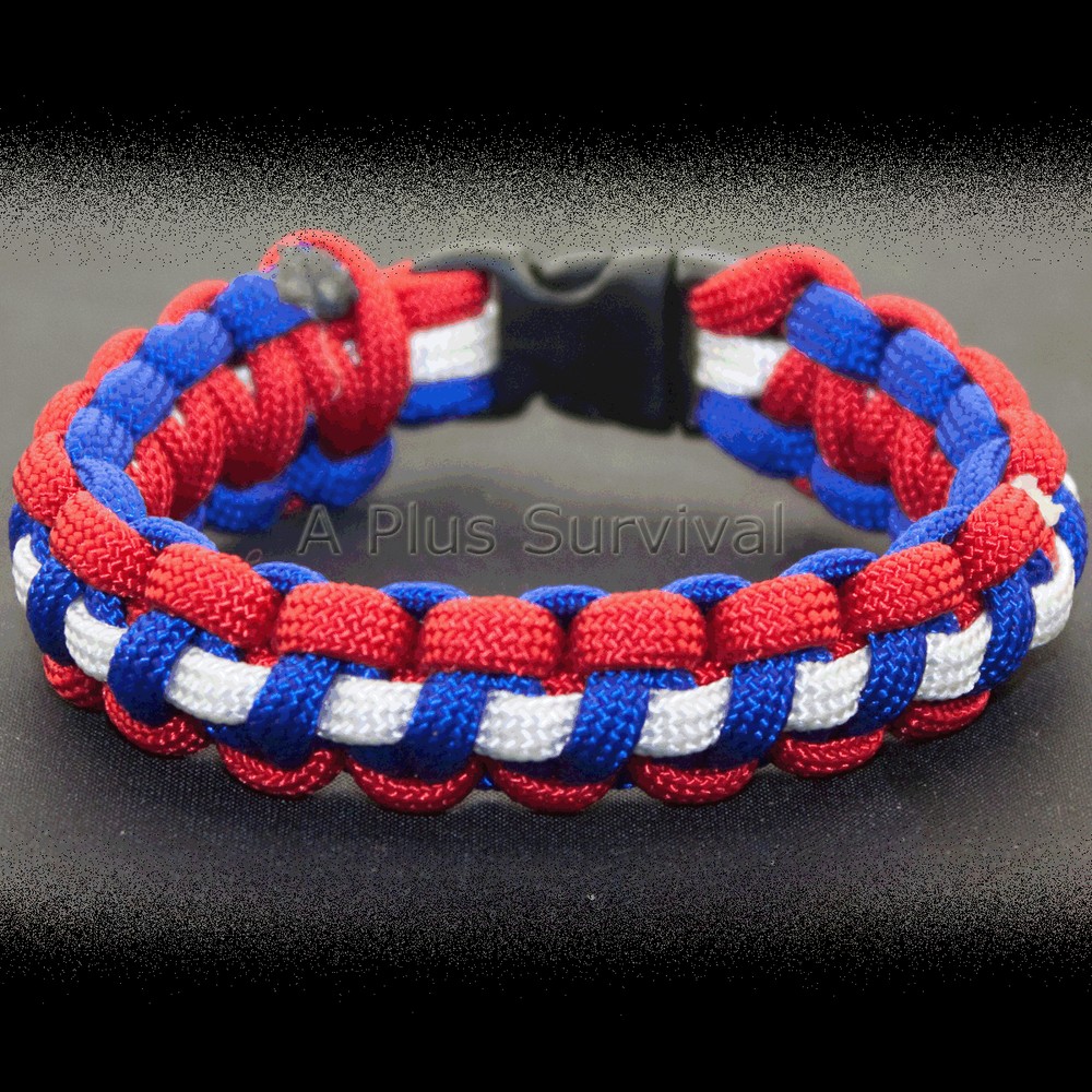 Red, White, Blue Paracord Emergency Survival Bracelet 9 Feet 7 Strand 550 LB