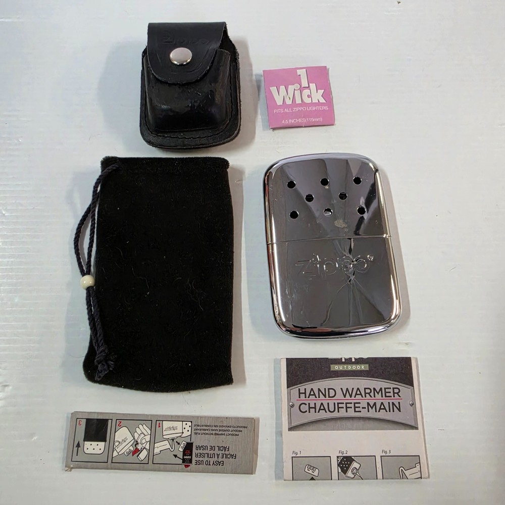Zippo Outdoors Deluxe Hand Warmer + zippo leather pouch and wick.