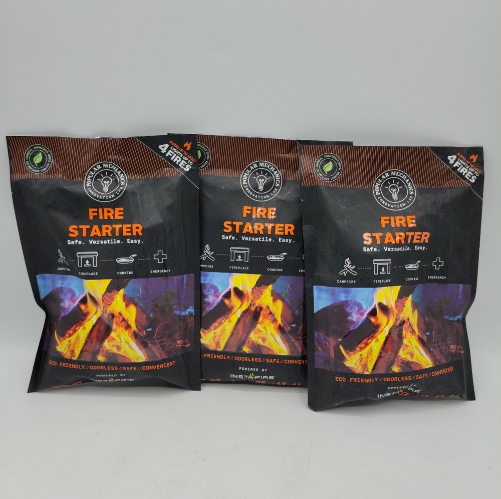 Insta-Fire Fire Starter Eco-friendly Each Packet Lights up to 4 Fires Lot of 3