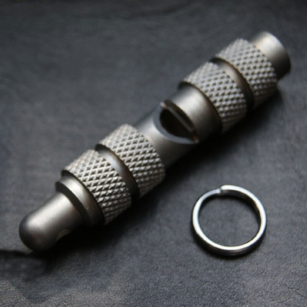 EDC TC4 Titanium Keychain Safety Whistle Necklace Pendant Outdoor Survival Tool