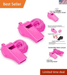 Durable Two Pack Pink Whistles with Lanyard – Clear Sound for Parties & Sports
