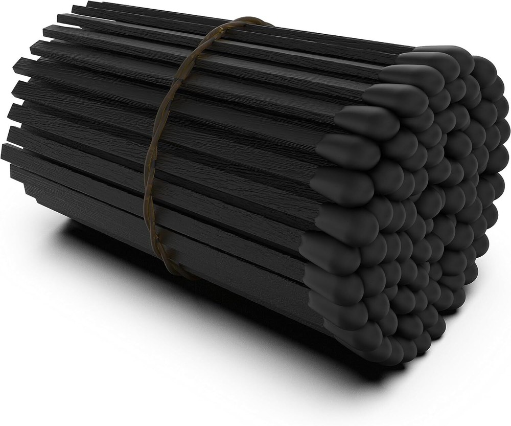 ZIKANI Black Stick Black Tip Matches 4 Inch Refill for Cloche Jar 100 pcs