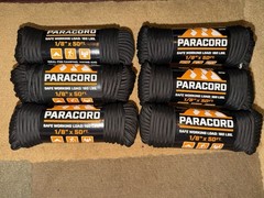 6 PACK Paracord – Black – 50 Feet by 1/8 inch