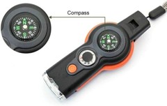 7 in 1 Military Survival Whistle Compass Magnifier Thermometer Keychain 3 Pack