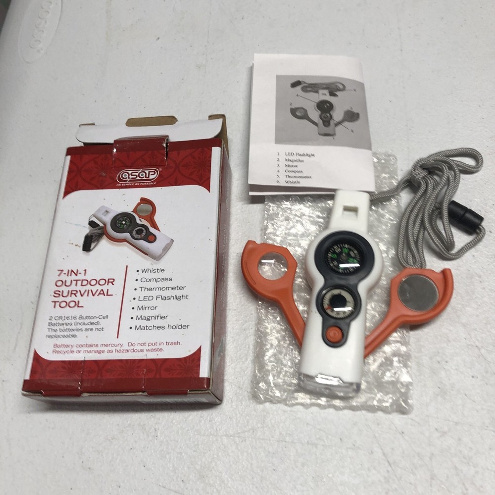 7-in-1 Survival Whistle – Emergency Outdoor Tool w/ Compass Lanyard No Battery