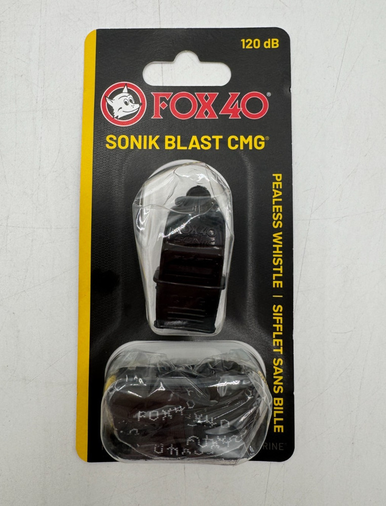 Fox 40 Sonik Blast CMG Pealess Whistle + Lanyard, 120 dB, Black