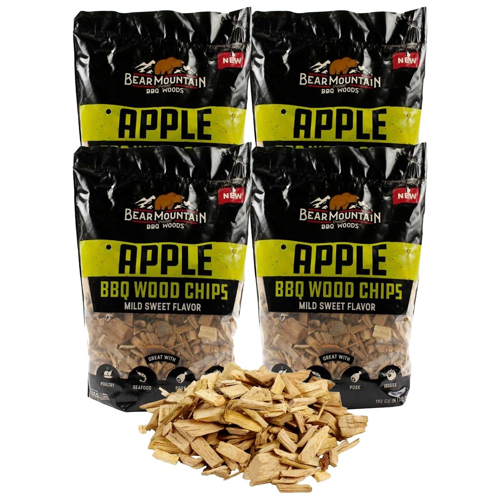 Bear Mountain BBQ Apple BBQ Wood Chips for Outdoor Grills, 2 lb Bag-Pack of 6